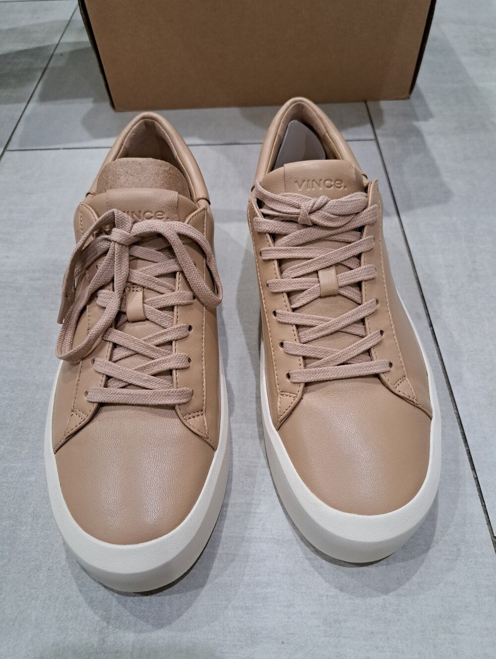 Vince Women H9485L2251 Gabi Cappuccino Leather Sneakers Beige Lace Up Shoes 10 M